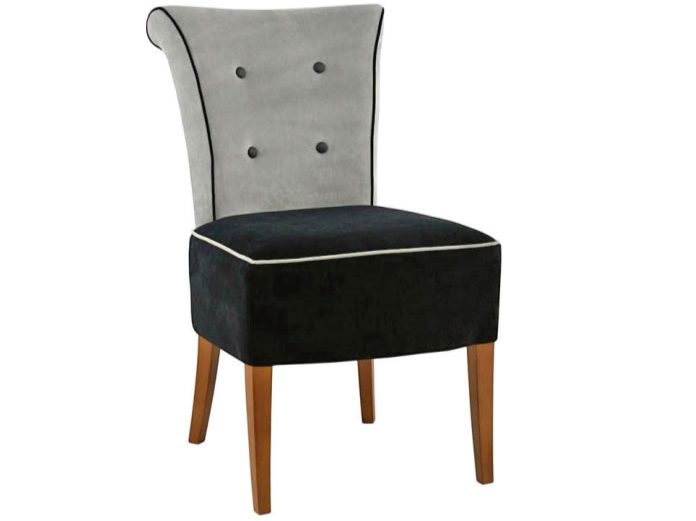 Gri-Siyah Kumaş Döşemeli Düğmeli Ahşap Modern Sandalye