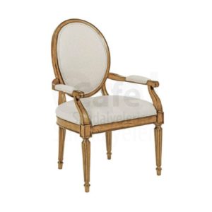 Beyaz Kumaş Döşemeli Tornalı Kollu Sandalye