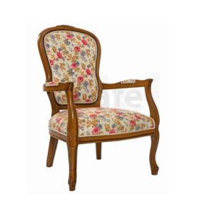 Çiçek Desenli Kumaş Döşemeli Eskitme Klasik Kollu Sandalye
