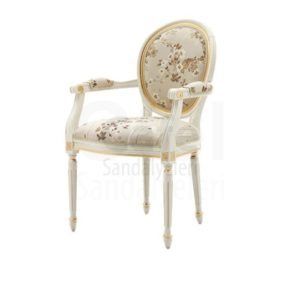 Çiçekli Kumaş Döşemeli Torna Ayaklı Klasik Kollu Sandalye