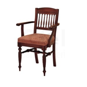 Deri Döşemeli Ceviz Boyalı Kollu Sandalye