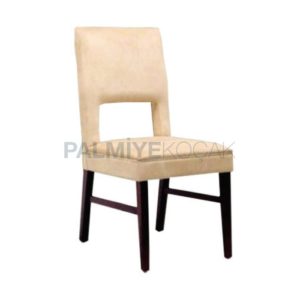 Bej Deri Döşemeli Yemek Masası Sandalyesi