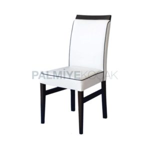 Beyaz Deri Döşemeli Siyah Fitilli Cafe Sandalyesi