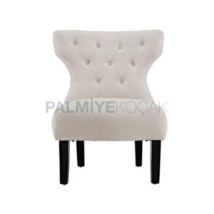 Beyaz Deri Döşemeli Düğmeli Modern Sandalye