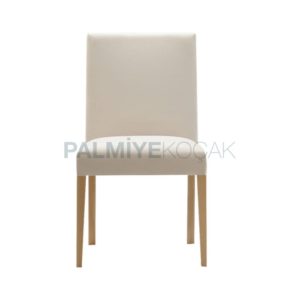 Beyaz Deri Döşemeli Gürgen Ahşap Modern Mutfak Sandalyesi