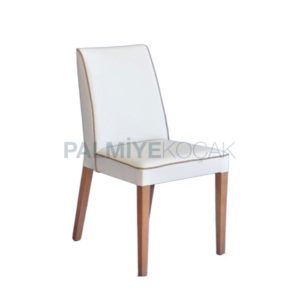 Bej Fitilli Beyaz Deri Döşemeli Ahşap Modern Sandalye