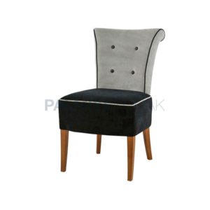 Gri-Siyah Kumaş Döşemeli Düğmeli Ahşap Modern Sandalye