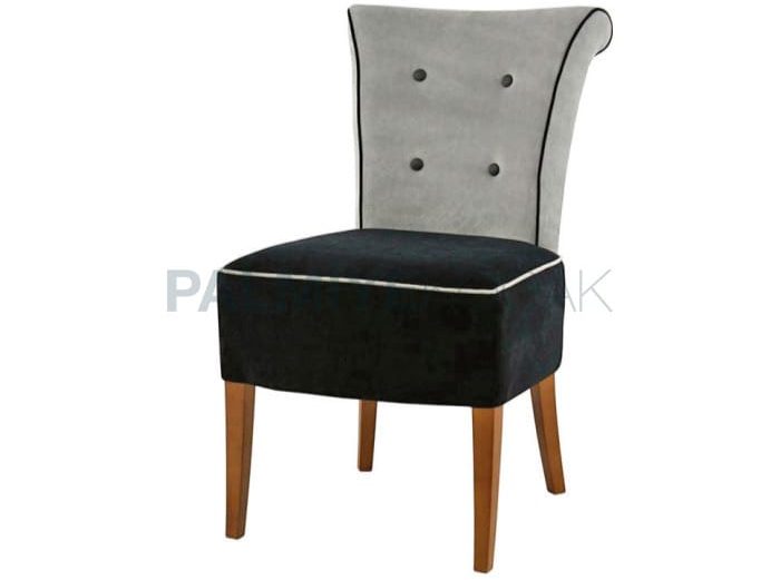 Gri-Siyah Kumaş Döşemeli Düğmeli Ahşap Modern Sandalye